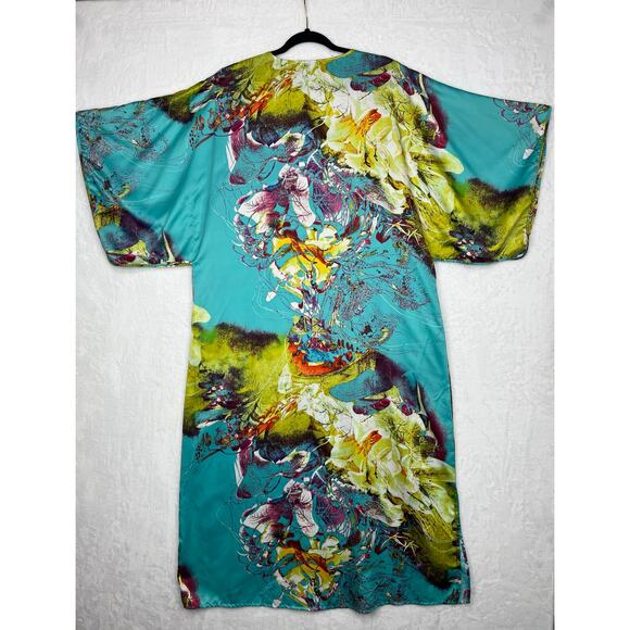 Natori Private Luxuries Blue Awai Charmeuse Kaftan Large Maxi Length‎ Oversized - Picture 2 of 16